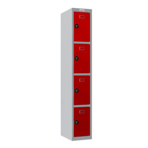 Phoenix PL Series PL1430GRC 1-Spaltiger 4-türiger Personalschrank grauer Körper/rote Türen mit Zahlenschlössern